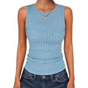 imageANRABESS High Neck Tank Tops for Women Sleeveless Shirts Summer 2026 Basic Soft Slim Fit Racerback Trendy Casual OutfitsLight Blue