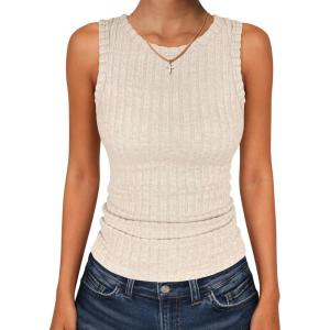 imageANRABESS High Neck Tank Tops for Women Sleeveless Shirts Summer 2026 Basic Soft Slim Fit Racerback Trendy Casual OutfitsLight Khaki