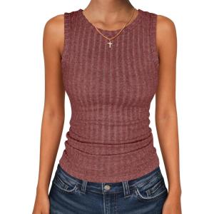 imageANRABESS High Neck Tank Tops for Women Sleeveless Shirts Summer 2026 Basic Soft Slim Fit Racerback Trendy Casual OutfitsRust Orange