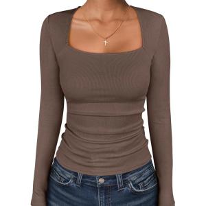 imageANRABESS Long Sleeve Shirts for Women Square Neck Tops Ribbed Knit Slim Fit Basic Tee Going Out Fall Fashion ClothingCoffee