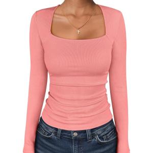 imageANRABESS Long Sleeve Shirts for Women Square Neck Tops Ribbed Knit Slim Fit Basic Tee Going Out Fall Fashion ClothingCoral Pink