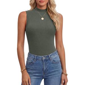 imageANRABESS Mock Neck Tank Tops for Women Ribbed Knit Sleeveless Top Slim Fit 2026 Summer Casual Basic Layer ShirtsArmy Green