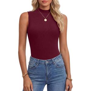 imageANRABESS Mock Neck Tank Tops for Women Ribbed Knit Sleeveless Top Slim Fit 2026 Summer Casual Basic Layer ShirtsDeep Red