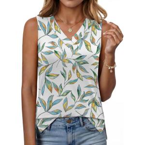 imageANRABESS Tank Tops for Women Summer V Neck Sleeveless Basic Tee Casual Loose Fit Shirts 2026 Spring Beach Vacation ClothesMulticolored Leaf Pattern