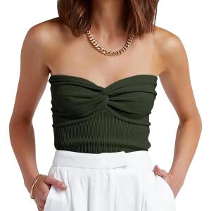 imageANRABESS Tube Top for Women Summer Strapless Bandeau Knit Twist Knot Corset Crop Basic Tank Tops 2026 Vacation Beach ClothesArmy Green