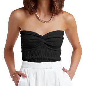 imageANRABESS Tube Top for Women Summer Strapless Bandeau Knit Twist Knot Corset Crop Basic Tank Tops 2026 Vacation Beach ClothesBlack