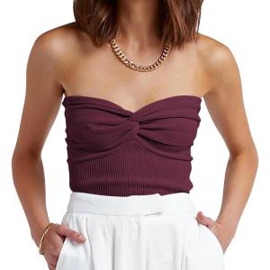 imageANRABESS Tube Top for Women Summer Strapless Bandeau Knit Twist Knot Corset Crop Basic Tank Tops 2026 Vacation Beach ClothesBurgundy