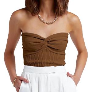 imageANRABESS Tube Top for Women Summer Strapless Bandeau Knit Twist Knot Corset Crop Basic Tank Tops 2026 Vacation Beach ClothesCaramel