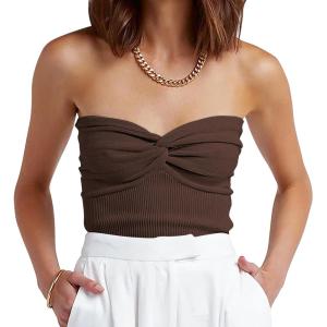 imageANRABESS Tube Top for Women Summer Strapless Bandeau Knit Twist Knot Corset Crop Basic Tank Tops 2026 Vacation Beach ClothesCoffee