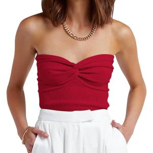 imageANRABESS Tube Top for Women Summer Strapless Bandeau Knit Twist Knot Corset Crop Basic Tank Tops 2026 Vacation Beach ClothesRed