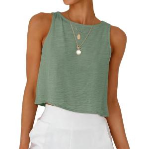 imageANRABESS Women Crop Tank Tops High Neck Sleeveless Linen Shirts 2026 Summer Outfits Casual Blouse Beach Vacation ClothesLight Green