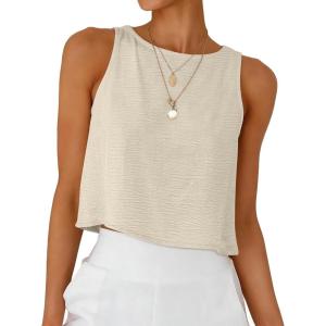 imageANRABESS Women Crop Tank Tops High Neck Sleeveless Linen Shirts 2026 Summer Outfits Casual Blouse Beach Vacation ClothesLight Yellow