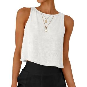 imageANRABESS Women Crop Tank Tops High Neck Sleeveless Linen Shirts 2026 Summer Outfits Casual Blouse Beach Vacation ClothesWhite