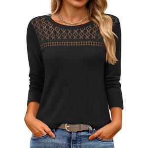imageANRABESS Women Lace Tops Long Sleeve Shirts Eyelet Dressy Casual Blouses 2026 Fall Business Work OutfitsBlack