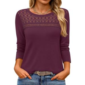 imageANRABESS Women Lace Tops Long Sleeve Shirts Eyelet Dressy Casual Blouses 2026 Fall Business Work OutfitsWinered