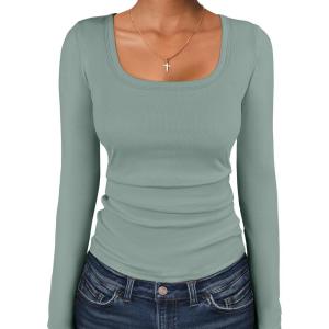 imageANRABESS Women Long Sleeve Thermal Top Scoop Neck Slim Fit Fleece Shirts Basic Tee Casual 2025 Fall Winter Warm UndershirtsSage Green