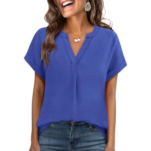 imageANRABESS Women Short Sleeve Henley Top V Neck Dressy Business Casual Work Blouses Summer Shirts 2026 Vacation Fashion ClothesRoyal Blue