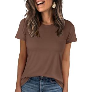 imageANRABESS Women Short Sleeve Tops Summer Basic Tee WrinkleFree Trendy Cute T Shirts 2026 Spring Business Casual OutfitsBrown