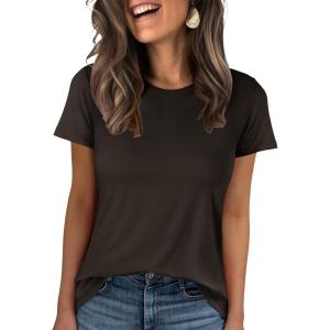 imageANRABESS Women Short Sleeve Tops Summer Basic Tee WrinkleFree Trendy Cute T Shirts 2026 Spring Business Casual OutfitsDark Brown