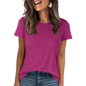imageANRABESS Women Short Sleeve Tops Summer Basic Tee WrinkleFree Trendy Cute T Shirts 2026 Spring Business Casual OutfitsHot Pink