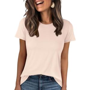imageANRABESS Women Short Sleeve Tops Summer Basic Tee WrinkleFree Trendy Cute T Shirts 2026 Spring Business Casual OutfitsPink Cream