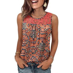 imageANRABESS Women Summer Lace Tank Tops 2026 Summer Sleeveless Loose Fit Curved Hem Flowy Shirts Dressy Casual Tunic BlouseOrange Print
