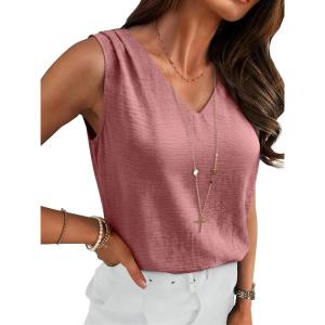 imageANRABESS Women Tank Tops Ruched Shoulder Dressy Blouse Business Casual Outfits Sleeveless V Neck Shirt Beach Vacation ClothesDusty Rose