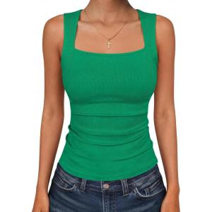 imageANRABESS Women Tank Tops Square Neck Sleeveless Summer Slim Fit Shirts Knit Basic Tee Undershirts 2026 Beach Vacation ClothesGreen