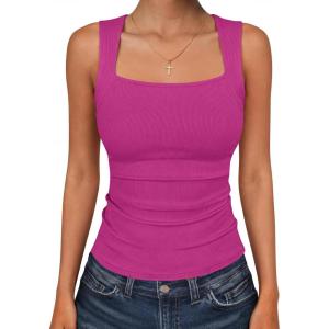 imageANRABESS Women Tank Tops Square Neck Sleeveless Summer Slim Fit Shirts Knit Basic Tee Undershirts 2026 Beach Vacation ClothesHot Pink