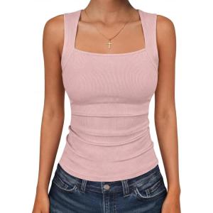 imageANRABESS Women Tank Tops Square Neck Sleeveless Summer Slim Fit Shirts Knit Basic Tee Undershirts 2026 Beach Vacation ClothesLight Pink