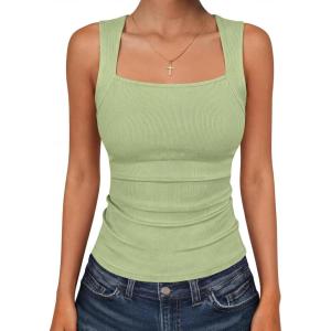 imageANRABESS Women Tank Tops Square Neck Sleeveless Summer Slim Fit Shirts Knit Basic Tee Undershirts 2026 Beach Vacation ClothesPea Green