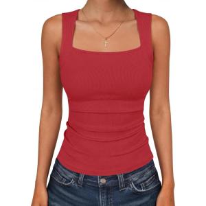 imageANRABESS Women Tank Tops Square Neck Sleeveless Summer Slim Fit Shirts Knit Basic Tee Undershirts 2026 Beach Vacation ClothesRed