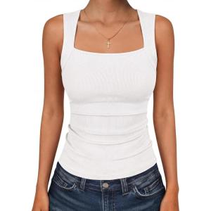 imageANRABESS Women Tank Tops Square Neck Sleeveless Summer Slim Fit Shirts Knit Basic Tee Undershirts 2026 Beach Vacation ClothesWhite
