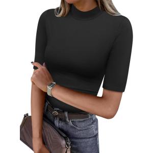 imageANRABESS Women Tops Mock Neck 12 Short Sleeve Slim Fit Basic Tee Shirts Dressy Work Business 2026 Summer Fall Casual OutfitsBlack