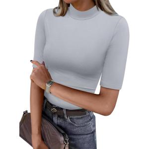 imageANRABESS Women Tops Mock Neck 12 Short Sleeve Slim Fit Basic Tee Shirts Dressy Work Business 2026 Summer Fall Casual OutfitsGrey