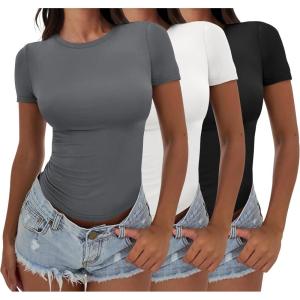 imageANRABESS Womens 3 Pack Short Sleeve Shirts 2026 Crop Tops Tight Fitted Basic Tees Workout T Shirts Y2k Clothes Summer OutfitBlackwhitedeep Grey