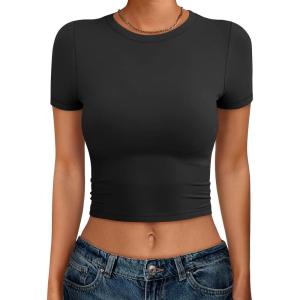 imageANRABESS Womens Basic Tee Summer Outfits Crewneck Short Sleeve Crop Tops Slim Fitted T Shirts Y2k 2026 Trendy ClothingBlack