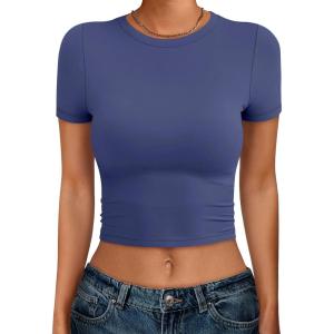 imageANRABESS Womens Basic Tee Summer Outfits Crewneck Short Sleeve Crop Tops Slim Fitted T Shirts Y2k 2026 Trendy ClothingNavy Blue