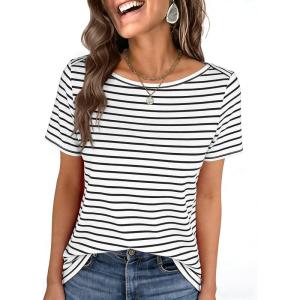 imageANRABESS Womens Boat Neck Tops Short Sleeve TShirts Causal Fashion Tee Shirts 2026 Summer Spring ClothesBlack White Stripe