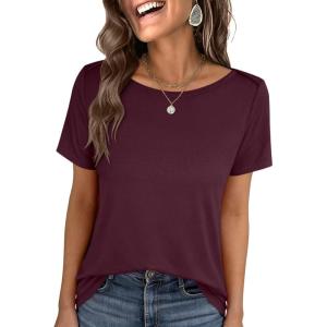 imageANRABESS Womens Boat Neck Tops Short Sleeve TShirts Causal Fashion Tee Shirts 2026 Summer Spring ClothesBurgundy