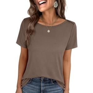 imageANRABESS Womens Boat Neck Tops Short Sleeve TShirts Causal Fashion Tee Shirts 2026 Summer Spring ClothesLight Coffee