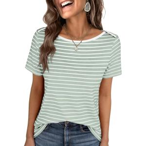 imageANRABESS Womens Boat Neck Tops Short Sleeve TShirts Causal Fashion Tee Shirts 2026 Summer Spring ClothesLight Green White Stripe