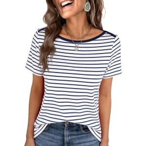 imageANRABESS Womens Boat Neck Tops Short Sleeve TShirts Causal Fashion Tee Shirts 2026 Summer Spring ClothesNavy Blue White Stripe