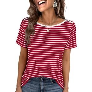 imageANRABESS Womens Boat Neck Tops Short Sleeve TShirts Causal Fashion Tee Shirts 2026 Summer Spring ClothesRed White Stripe