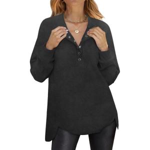 imageANRABESS Womens Long Sleeve Henley Tops Tunic Sweatshirt Loose Slit Casual Button Shirts Pullover 2026 Spring Winter OutfitsDeep Grey