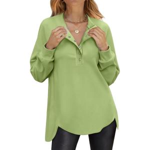 imageANRABESS Womens Long Sleeve Henley Tops Tunic Sweatshirt Loose Slit Casual Button Shirts Pullover 2026 Spring Winter OutfitsGreen