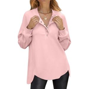 imageANRABESS Womens Long Sleeve Henley Tops Tunic Sweatshirt Loose Slit Casual Button Shirts Pullover 2026 Spring Winter OutfitsPink