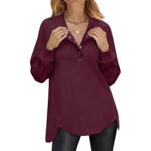 imageANRABESS Womens Long Sleeve Henley Tops Tunic Sweatshirt Loose Slit Casual Button Shirts Pullover 2026 Spring Winter OutfitsWine Red