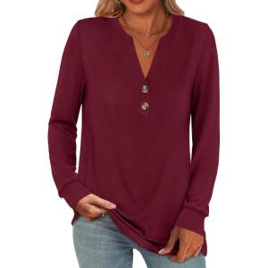 imageANRABESS Womens Long Sleeve Shirts Henley Tops Dressy Casual Blouse Trendy 2025 Fall Clothes Spring Vacation OutfitsBurgundy