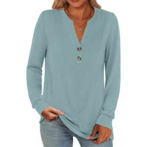 imageANRABESS Womens Long Sleeve Shirts Henley Tops Dressy Casual Blouse Trendy 2025 Fall Clothes Spring Vacation OutfitsCadet Blue